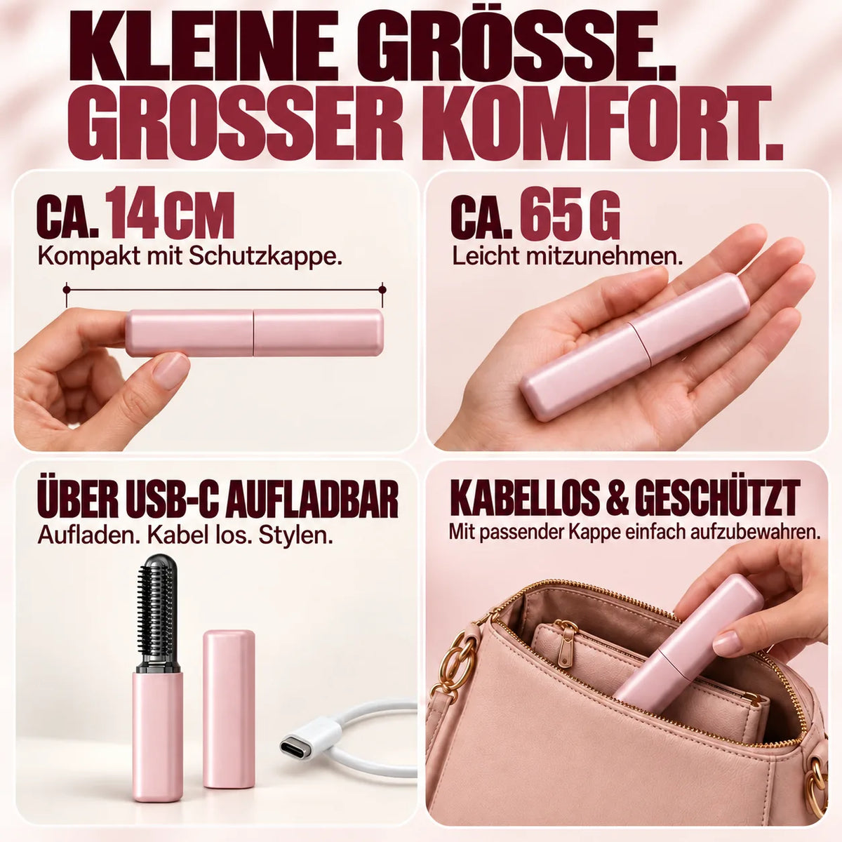 Mini-Lockenstyler mit Schnellaufheizung – Ansatzvolumen, Pony-Styling & schnelles Nachstylen