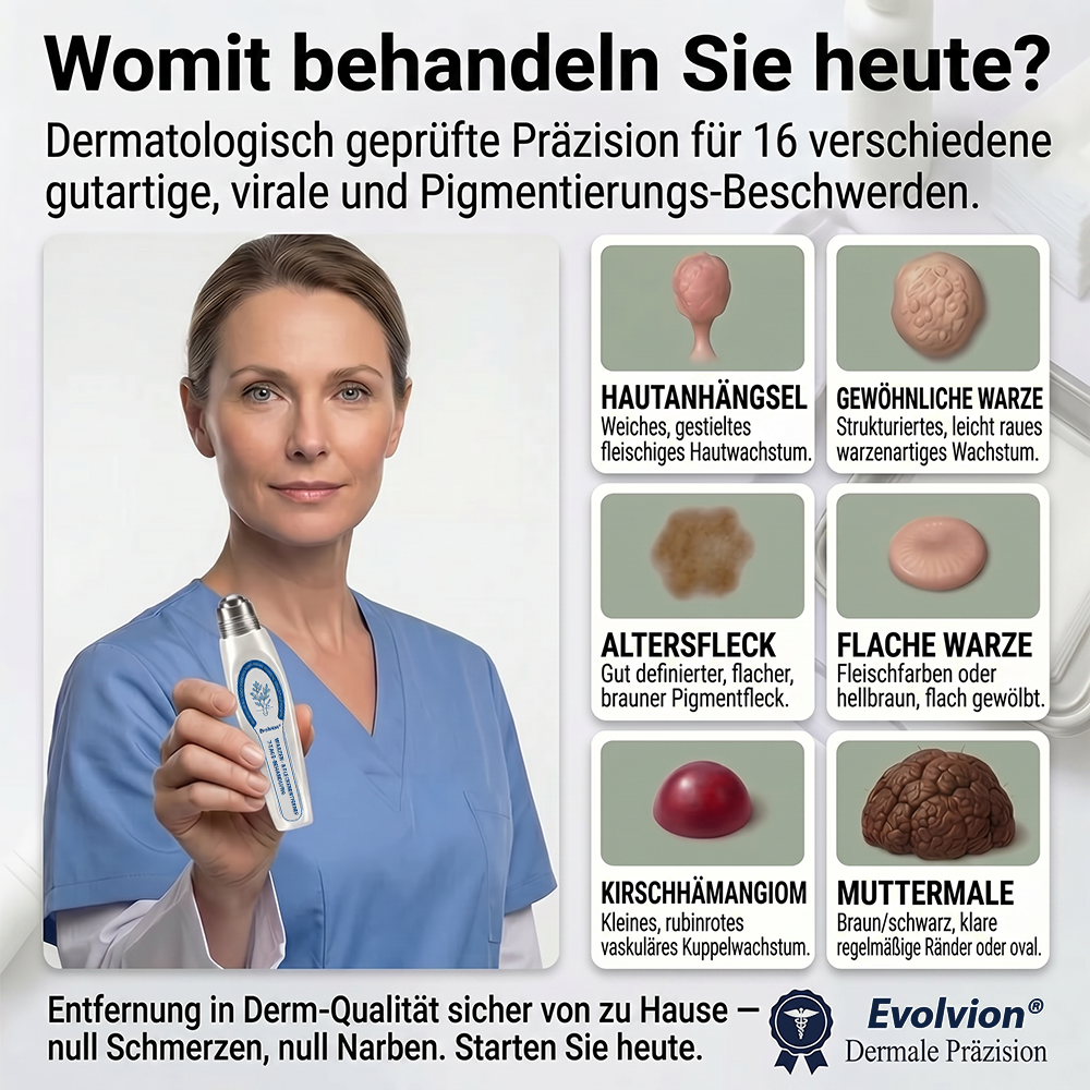 Hergestellt und versandt aus Deutschland ✨ Evolvion® 𝟕-Tage-Hautanhangs- & Pigmentflecken-Entferner – Schmerzfreie und narbenfreie fortschrittliche Lösung zur Beseitigung von Hautunreinheiten mit Roll-On-Pen ✨