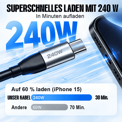 ⚡ 240W 2-in-1 USB-C-Schnellladekabel mit drehbarer Smartphone-Halterung