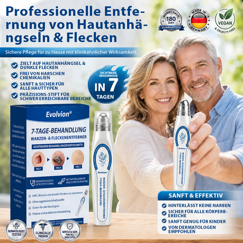 Hergestellt und versandt aus Deutschland ✨ Evolvion® 𝟕-Tage-Hautanhangs- & Pigmentflecken-Entferner – Schmerzfreie und narbenfreie fortschrittliche Lösung zur Beseitigung von Hautunreinheiten mit Roll-On-Pen ✨