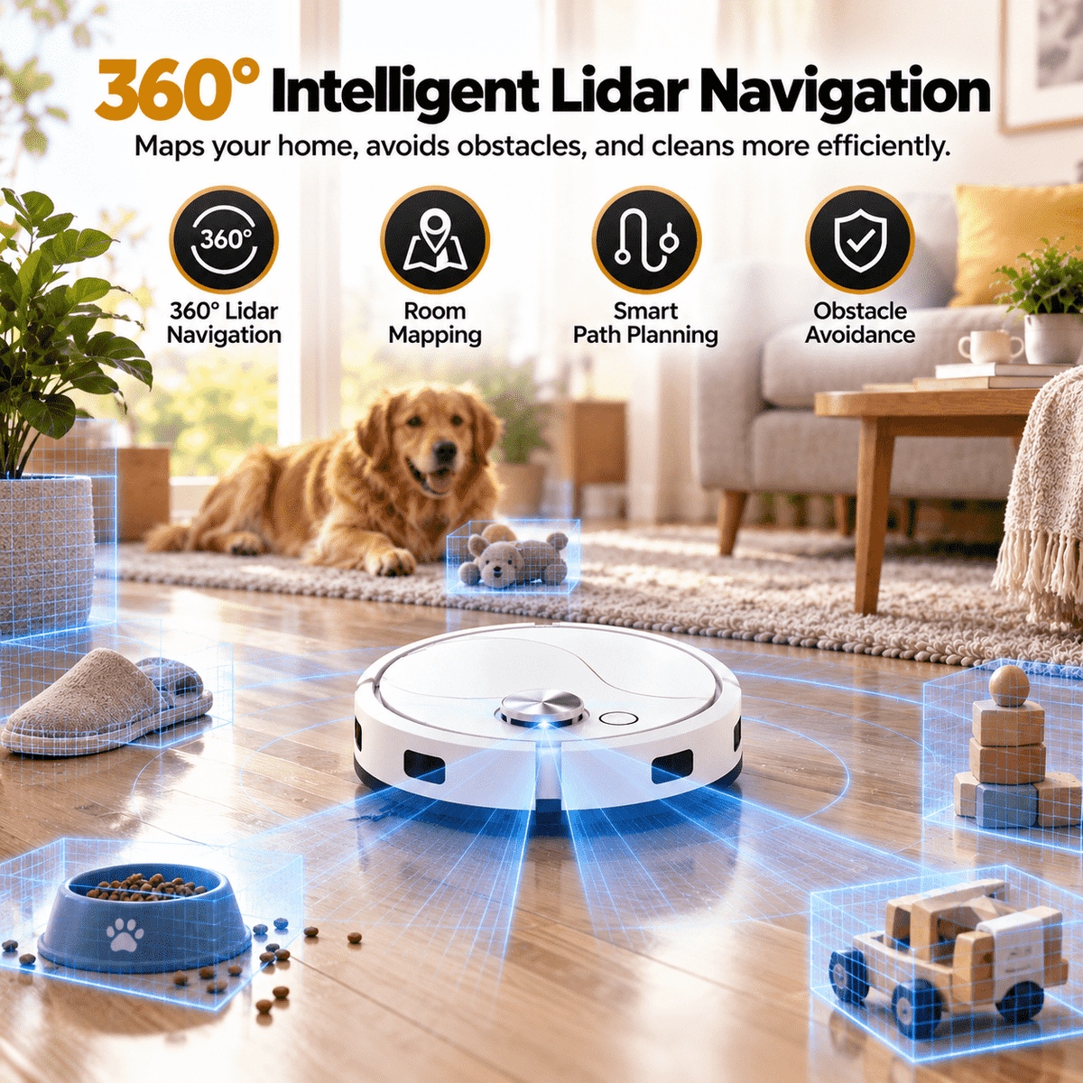 Intelligenter 2-in-1 Saug- und Wischroboter – Mühelose Reinigung für Hartböden, Teppiche & Tierhaare🍀
