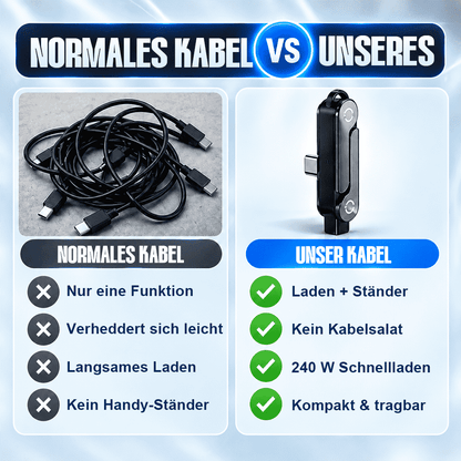 ⚡ 240W 2-in-1 USB-C-Schnellladekabel mit drehbarer Smartphone-Halterung