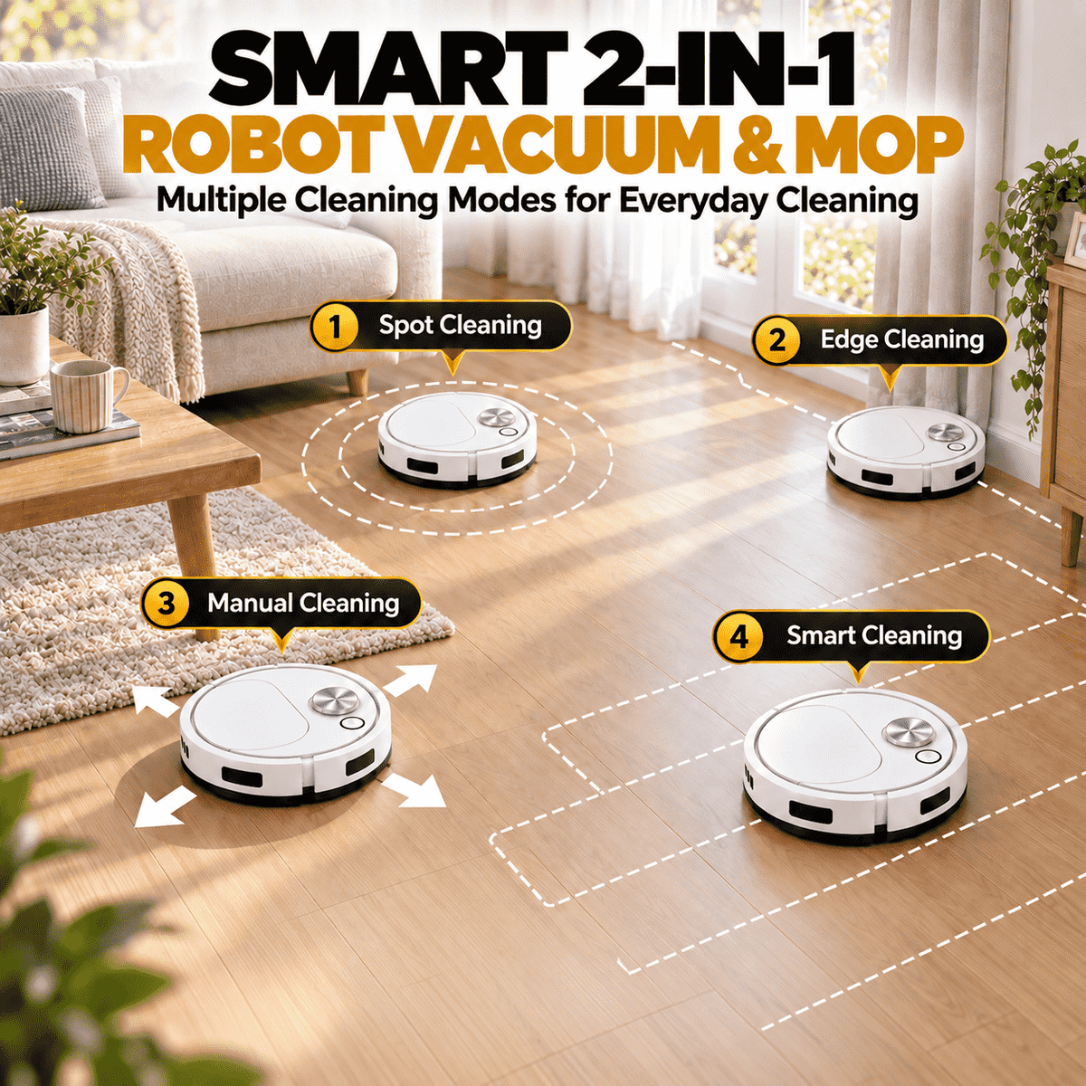 Intelligenter 2-in-1 Saug- und Wischroboter – Mühelose Reinigung für Hartböden, Teppiche & Tierhaare🍀