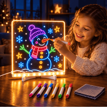 LED-Leuchtzeichenbrett für Kinder – Wiederverwendbares DIY-Malset mit 7 farbigen Stiften, Wischtuch und Ständer