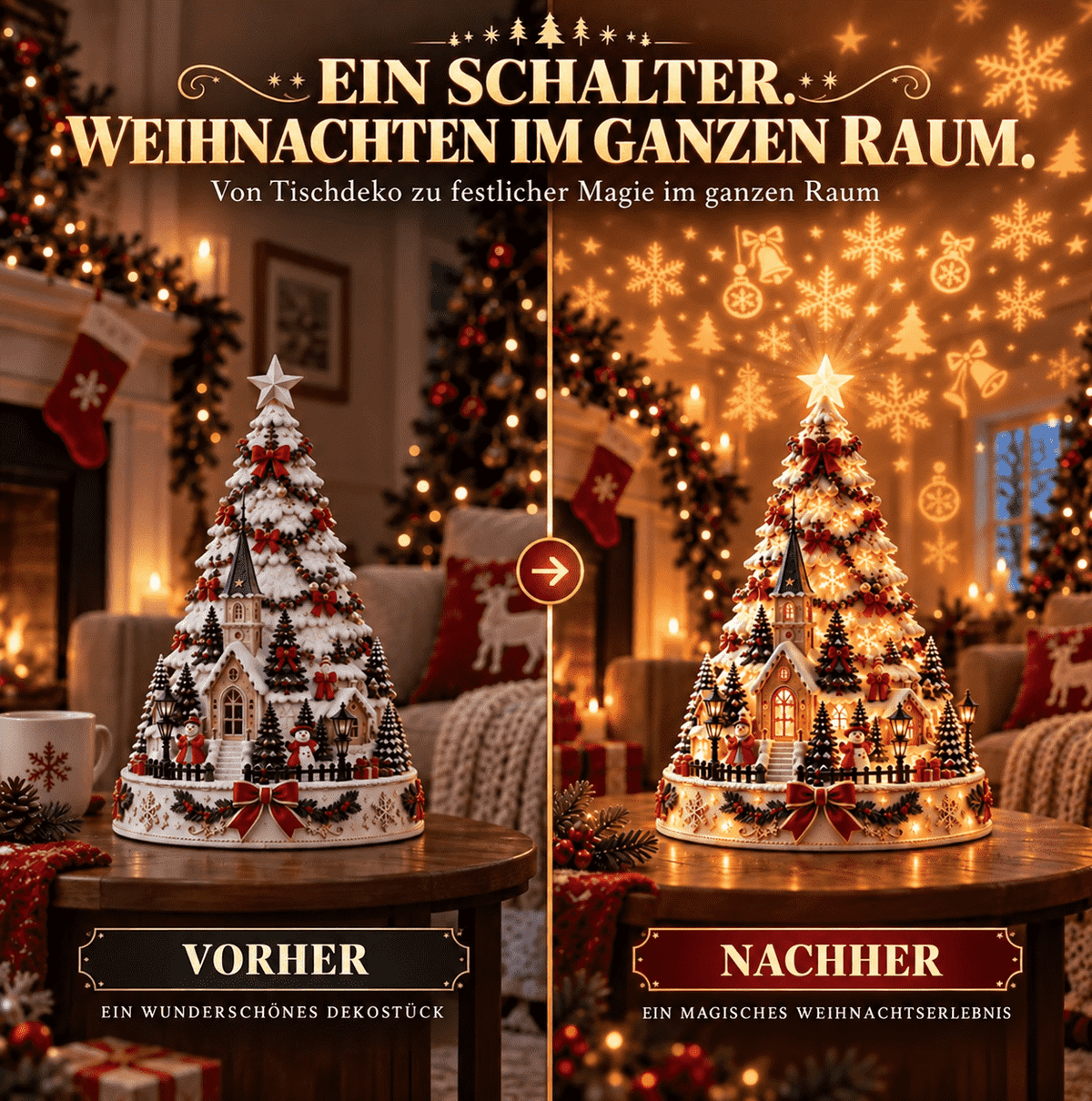🎄 Magisches Weihnachtsdorf mit Projektion – 2 festliche Szenen