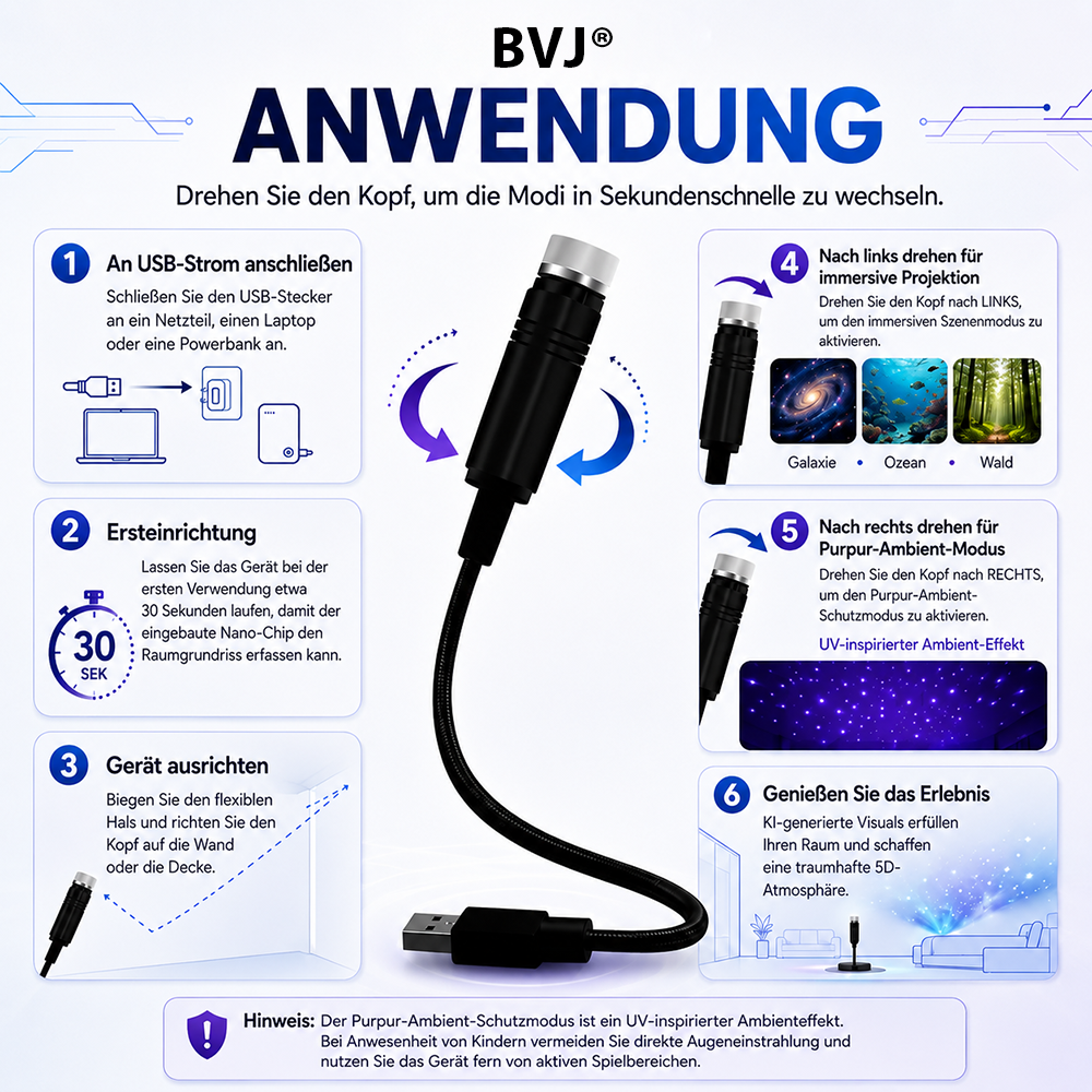 BVJ® Nachtlicht-Projektor – intelligenter holografischer Sternenprojektor🥳 Über 50.000 zufriedene Nutzer🏆