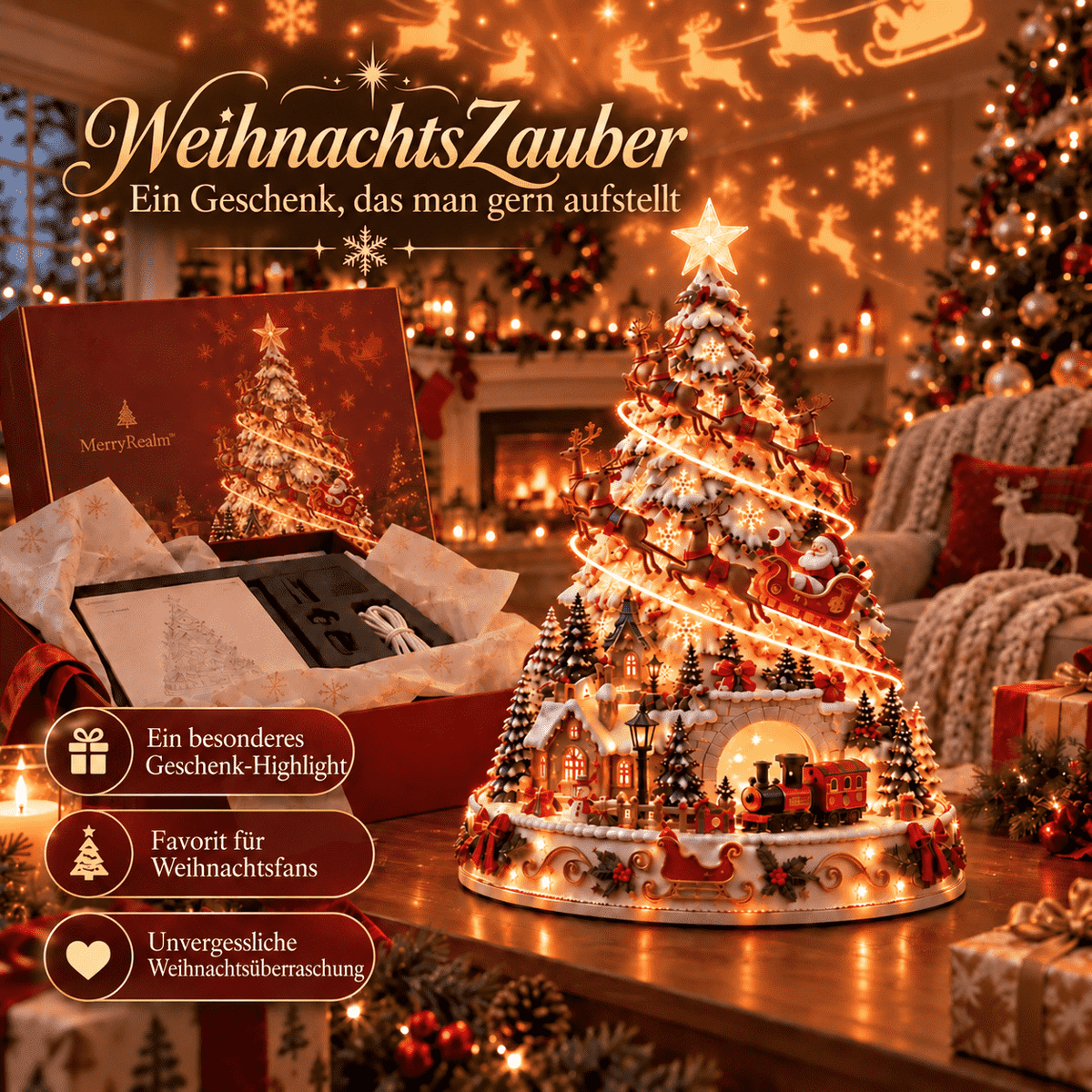 🎄 Magisches Weihnachtsdorf mit Projektion – 2 festliche Szenen