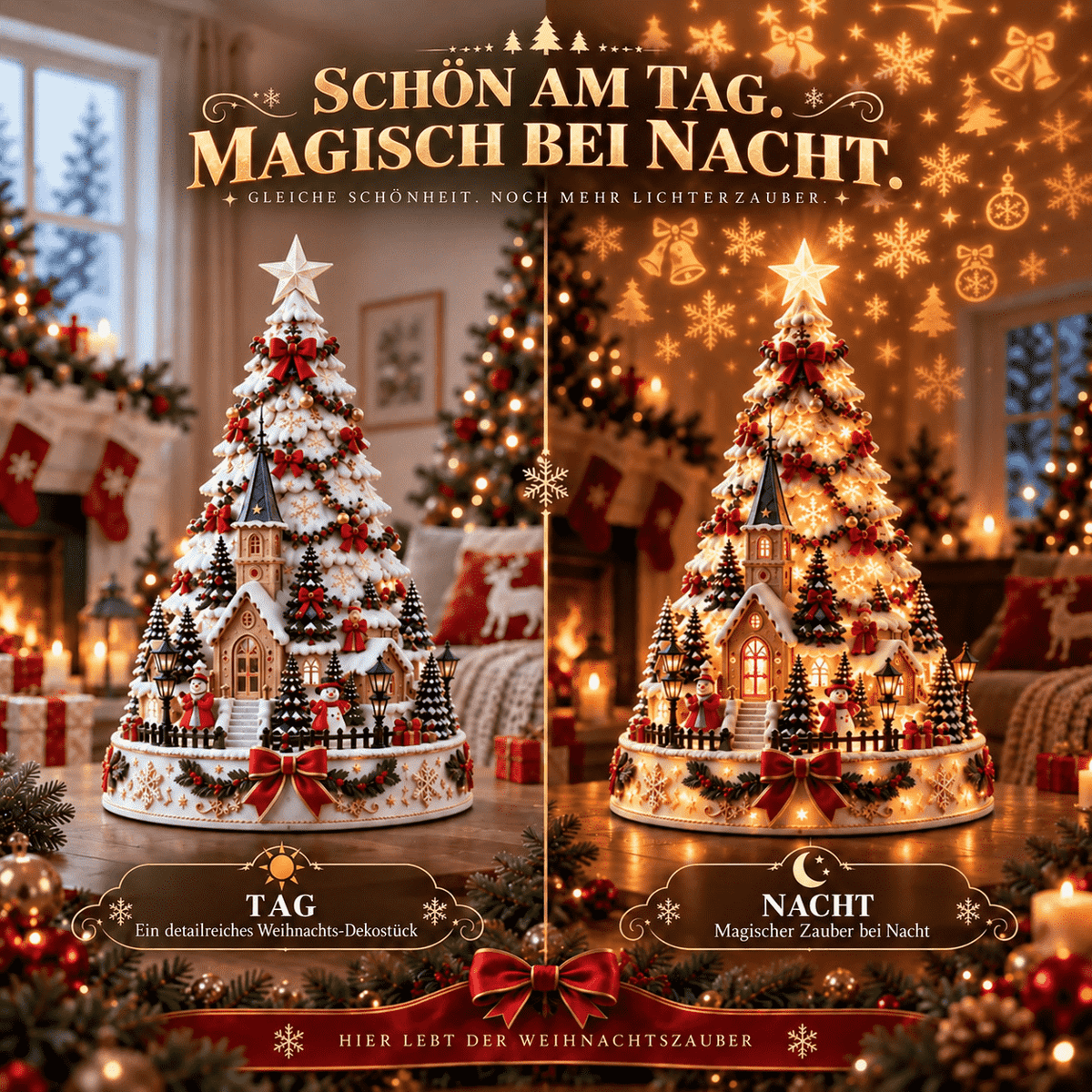 🎄 Magisches Weihnachtsdorf mit Projektion – 2 festliche Szenen