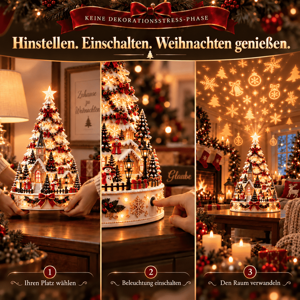 🎄 Magisches Weihnachtsdorf mit Projektion – 2 festliche Szenen